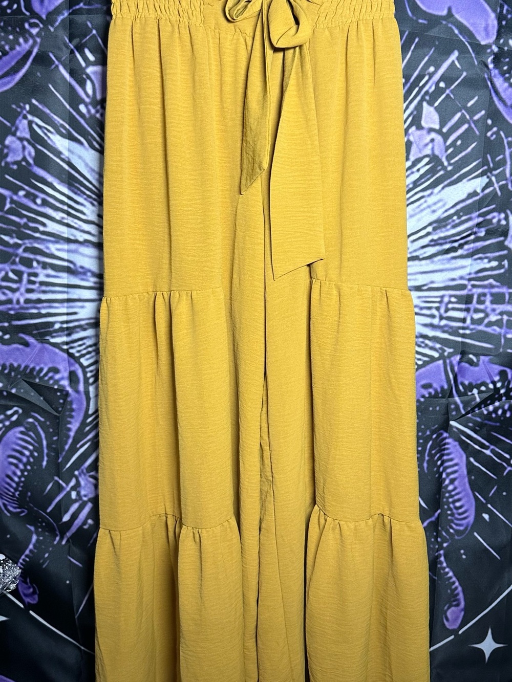 Mustard Tiered Maxi Pants with Tie Waist